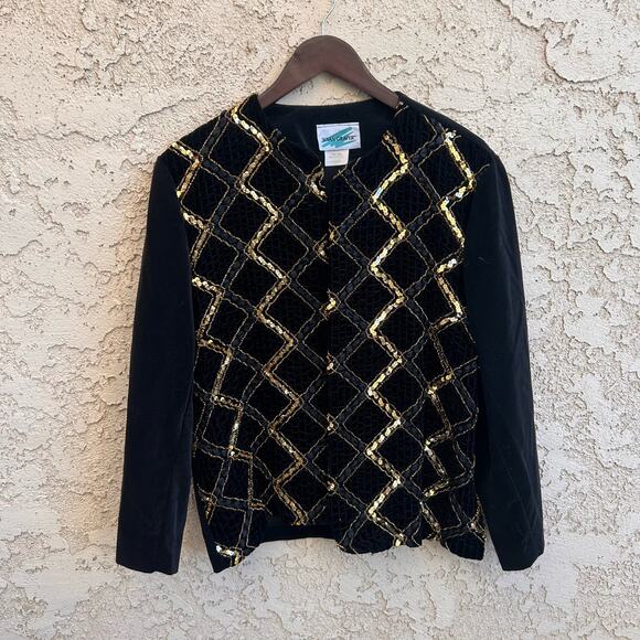 VTG Susan Graver Velvet Sequin Jacket Size Medium - Picture 1 of 5